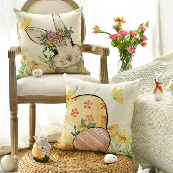 Easter Decorative Throw Pillow Covers Cases Bunny Spring Decor Yellow Accent - Picture 4 of 7